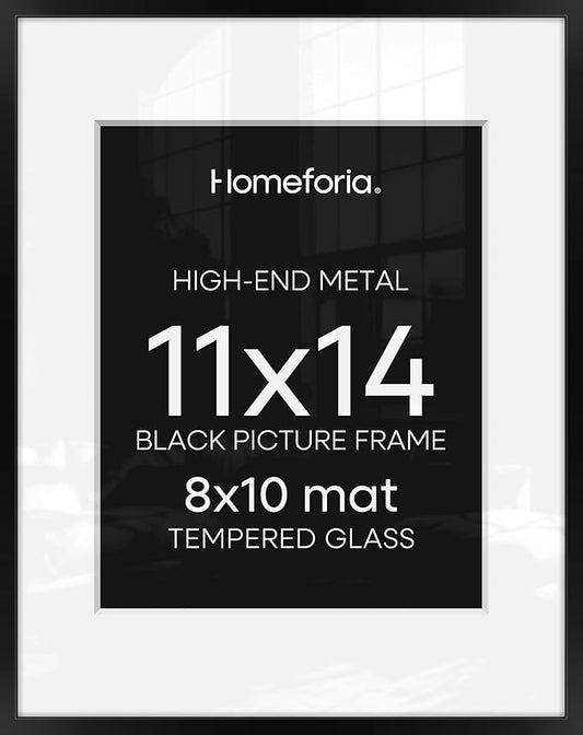 Homeforia Black 11x14 Picture Frame, High End Metal 11x14 Poster Frames with Mat 8x10, 11 x 14 Black Frame Matted to 8 x 1...