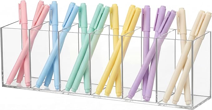 Jetec Acrylic Pen Holder 6 Compartments Makeup Brush Stationery Organizer Pencil Holder for Desk Accessories, Cosmetic Bru...