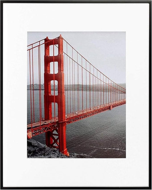 Frametory, 11x14 Aluminum Picture Frame - 11 x 14 Black Frame with Removable Mat for 8 x 10 Photo - 14 by 11 Durable Metal...