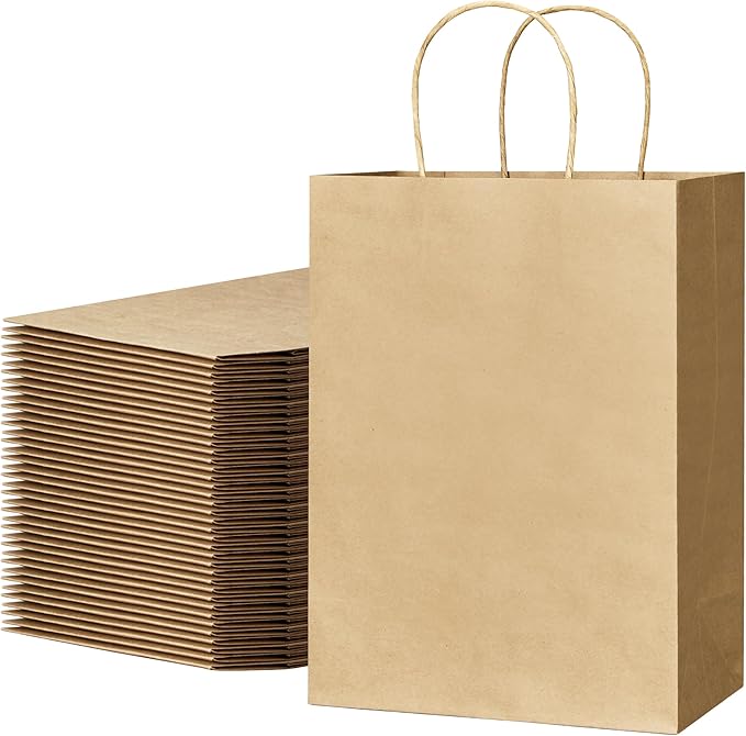 ECOEXTRA Gift Bags 100Pcs Brown Paper Bags with Handles Bulk 8x4.5x10.8 Inch Paper Gift Bag Medium Size, Kraft Paper Bag, ...