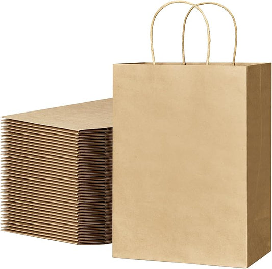 ECOEXTRA Gift Bags 100Pcs Brown Paper Bags with Handles Bulk 8x4.5x10.8 Inch Paper Gift Bag Medium Size, Kraft Paper Bag, ...