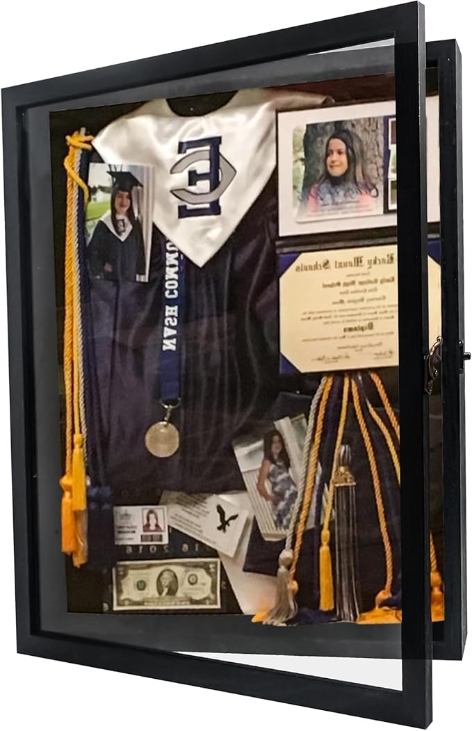 Hodeframe Graduation Shadow Box Frame 13x16, Large Graduation Frames with Glass Window, Metal Lock, Memory Box for Graduat...