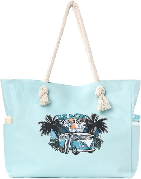 Apxouans Beach Bags for Women Large Waterproof Beach Travel Tote Bags Sandproof Swim Pool Bag Canvas Zipper Big Tote