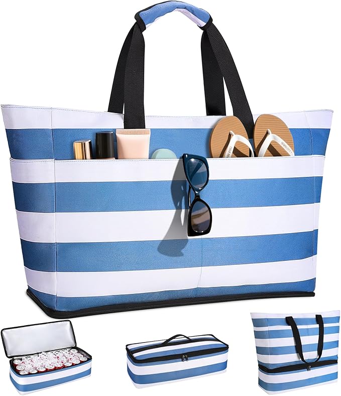 Vewaci Beach Bag with Detachable Cooler, 54L Large Beach Bags Waterproof Sandproof for Women, Travel Tote Bag, Gifts for Mom