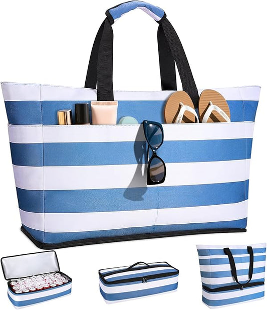 Vewaci Beach Bag with Detachable Cooler, 54L Large Beach Bags Waterproof Sandproof for Women, Travel Tote Bag for Family, Gym