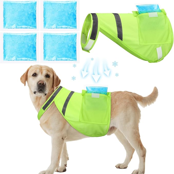 Aliceset 2 Pcs Dog Cooling Vest with 4 Recyclable Ice Pack Summer Outdoor Dog Cooling Harness Pet Adjustable Jacket Coole...