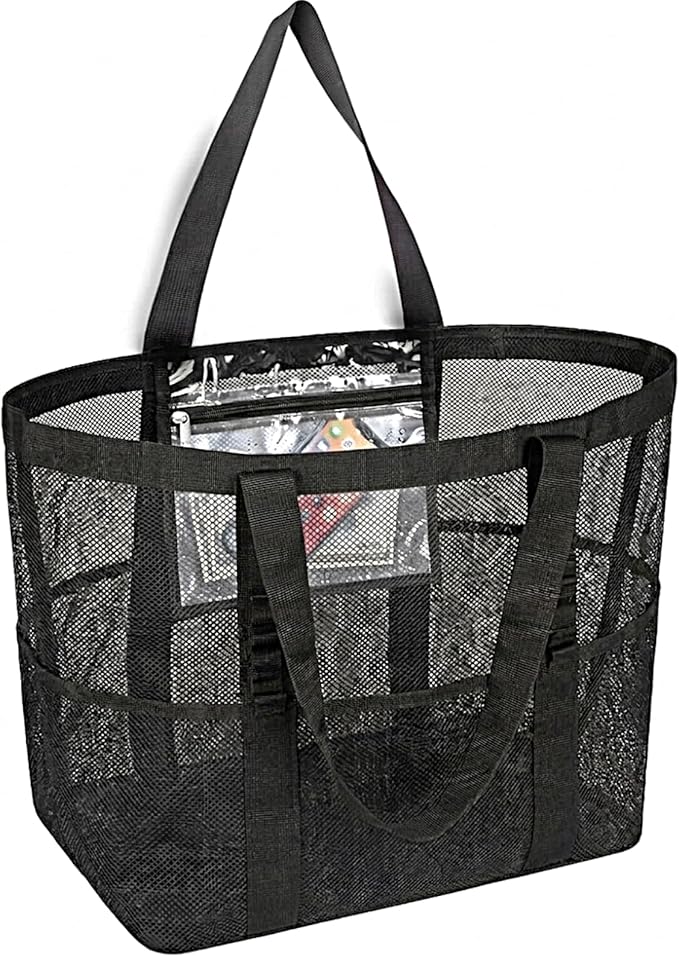 wanchel Mesh Beach Bags for Women - Family Beach Tote Bag for Toys, Towels, Travel Vacation Cruise Essentials