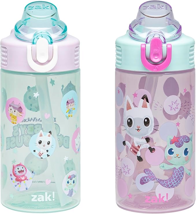 Zak Designs DreamWorks Gabby's Dollhouse Sage Kids Water Bottle For School or Travel, 16oz Durable Plastic Water Bottle Wi...