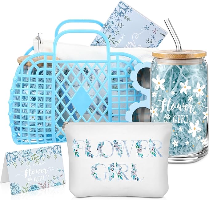 Havawish 8 Pcs Flower Girl Proposal Gifts Set Jelly Bag Will You Be My Flower Girl Basket Makeup Bag Cups Sunglasses Card ...