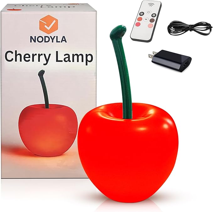 Nodyla Cherry Lamp LED Light – Unique Red Table Lamp for Bedroom, Nightstand or Living Room, Funky and Modern Desk Lamp, S...
