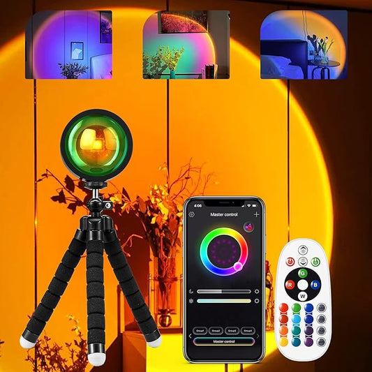HUGOMOVA Sunset Lamp Projector, Multiple Colors with APP & Remote Control, 360 Rotation LED Sunset Projection Lamp for Pho...