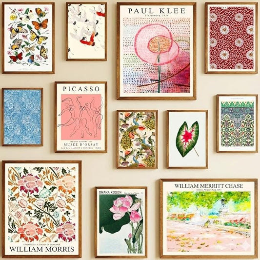 15PCS Eclectic Art Print Set - Unframed Vintage Gallery Wall Decor Collection - Iconic Artists Klee, Picasso, William Morr...