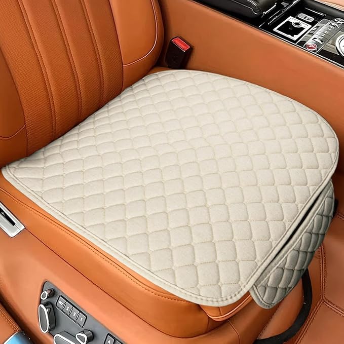 GAOLAOSY Car Seats Cover, Comfortable Linen Front Seat Cushion Pad with Storage Pocket, Breathable Anti-Slip Seat Protecto...