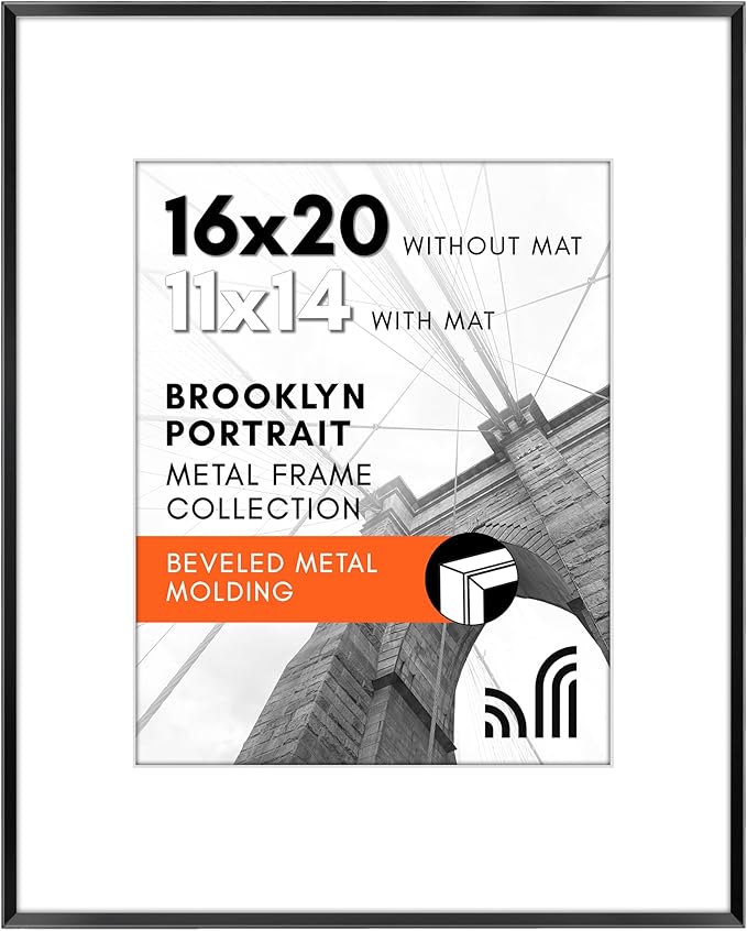 Americanflat 16x20 Metal Picture Frame with Tempered Glass - Use as 11x14 Frame with Mat or Display 16x20 Photo Without Ma...