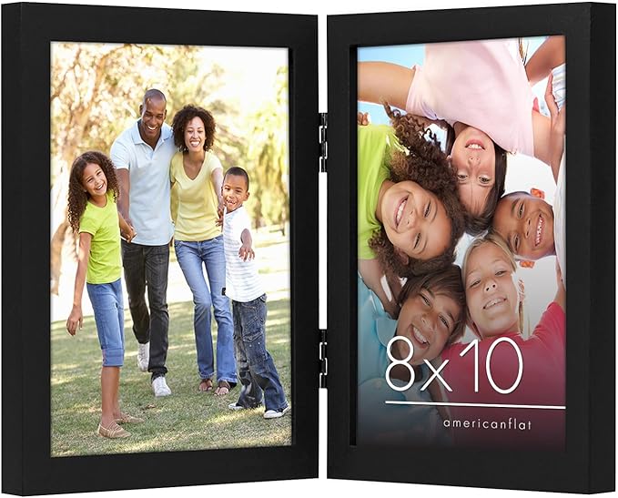 Americanflat Hinged 8x10 Picture Frame with Shatter-Resistant Glass - Double Picture Frames with Engineered Wood - Signatu...