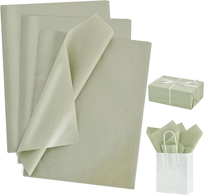 BEISHIDA 100 Sheets Sage Green Tissue Paper Bulk, Wrapping Tissue Paper for Gift Bags, 14 x 20 Inch Gift Wrap for Birthday...