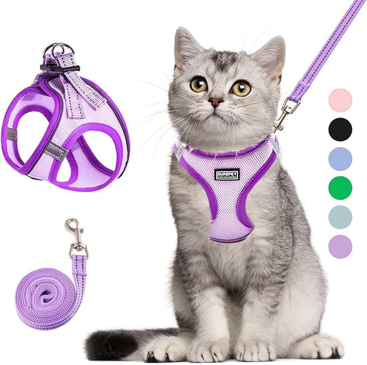 Betmaypet Cat Harness and Leash Set, Soft and Breathable Vest with Reflective Strip, Escape Proof Kitten Harness, Easy to ...