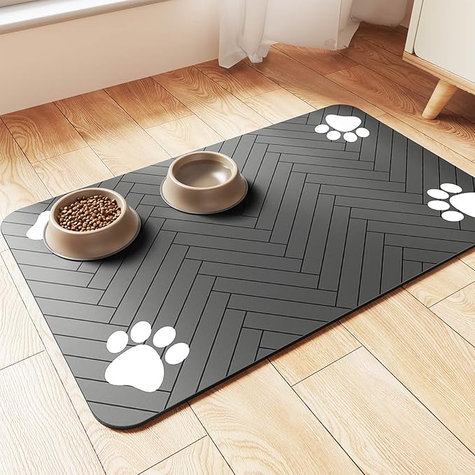 Pet Feeding Mat-Absorbent Pet Placemat for Food and Water Bowl, with Waterproof Rubber Backing, Quick Dry Water Dispenser ...