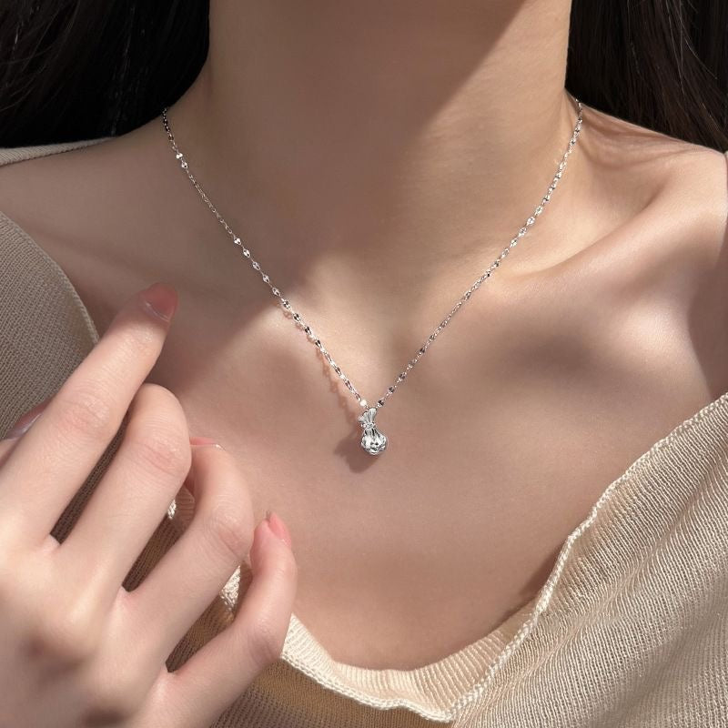 1pcs 999 Sterling Silver Hollow Cutout Lucky Money Bag Necklace, Elegant Delicate Style, Ideal For Birthday Gifts