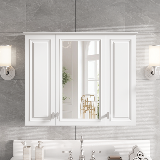 35 inch 2-in-1 Bathroom Wall Cabinet, Wall Mounted Medicine Cabinet with 5 Adjustable Shelves, Mirrored Door Over Toilet Storage Cabinet, White