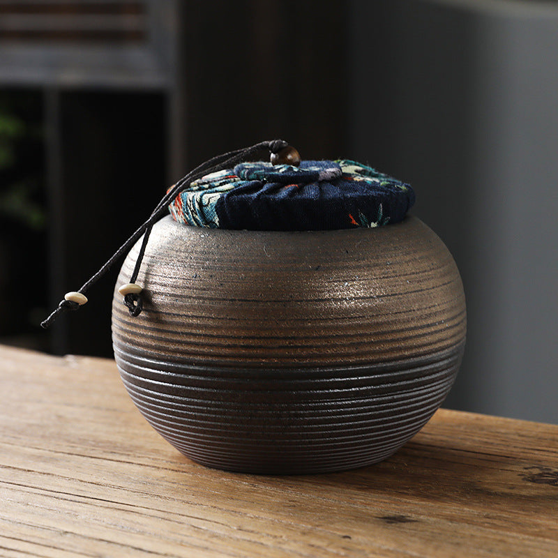 Coarse Pottery Tea Caddy Airtight Container Ceramic Puer Tea Canister