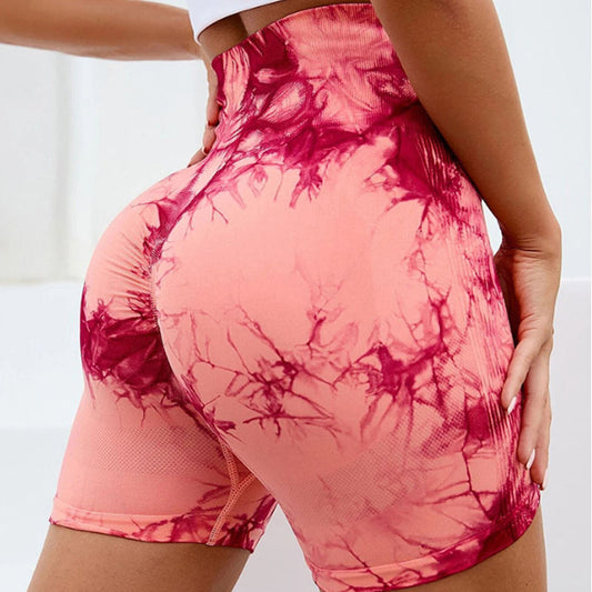 Seamless Tie-Dye High-Waisted Tummy-Control Yoga Shorts