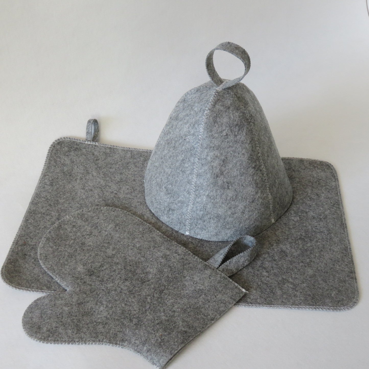 Factory Wholesale Felt Sauna Hat Three-piece Set Mat Gloves And Dry-hair Cap