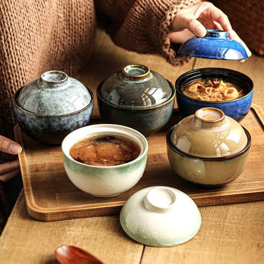Stewing Pot For Water Bath Cooking Household Ceramic Dessert Bowl With Lid