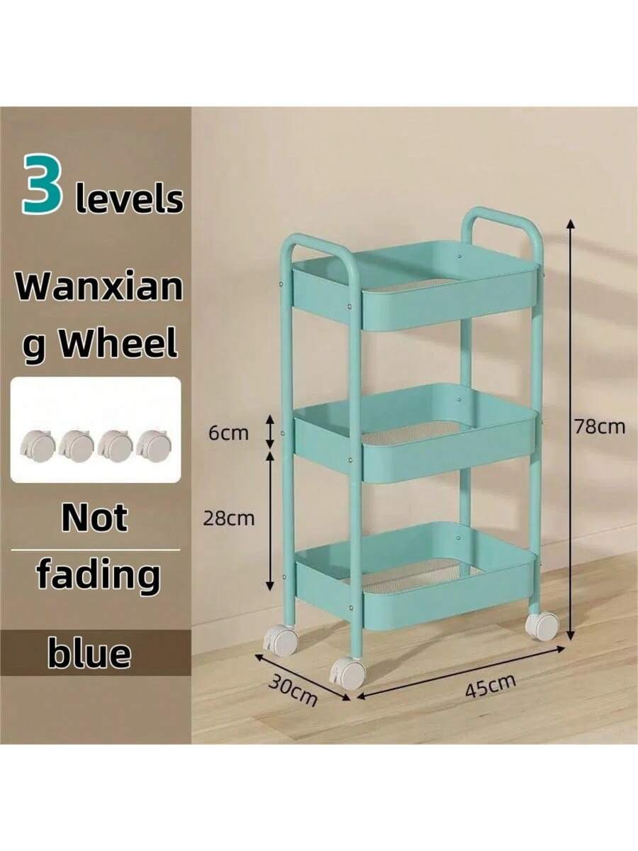 3-Tier Trolley On Wheels - Storage Cart For Kitchen, Beauty Salon, Bedroom, Bathroom And Office - Multi-Functional Mobile Storage Cart