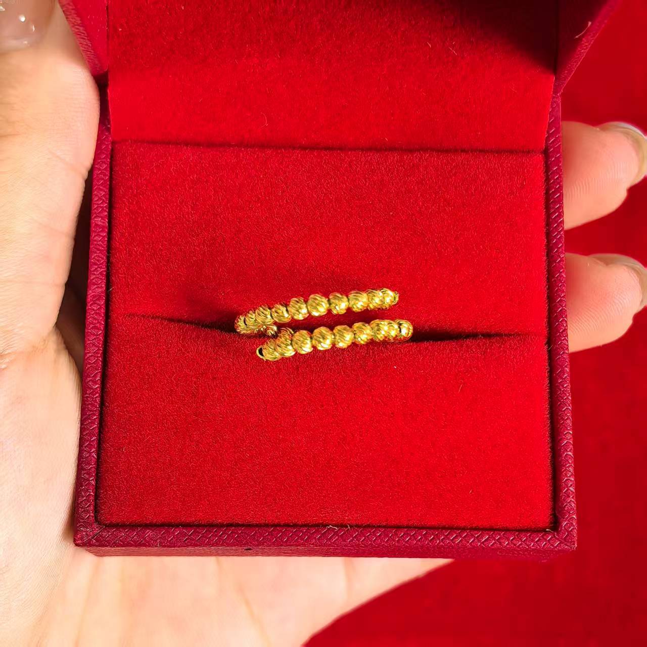 2026 New Arrival Women's Ring, Vietnamese Gold Thin Circle Ring With Bling Beads, Elastic Memory Adjustable Open Band, Party Styling Jewelry