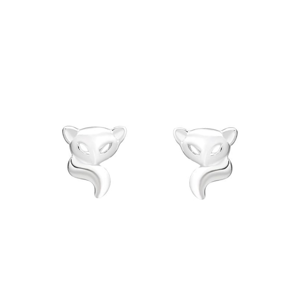 1pair 999 Sterling Silver Smooth 3D Fox Stud Earrings, Tiny Chic Minimalist Style, For Daily Dating Wear & Women Valentine Birthday Gifts