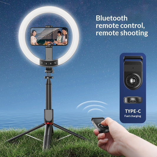 Extended Selfie Stick With Beauty-enhancing Fill Light And Stand
