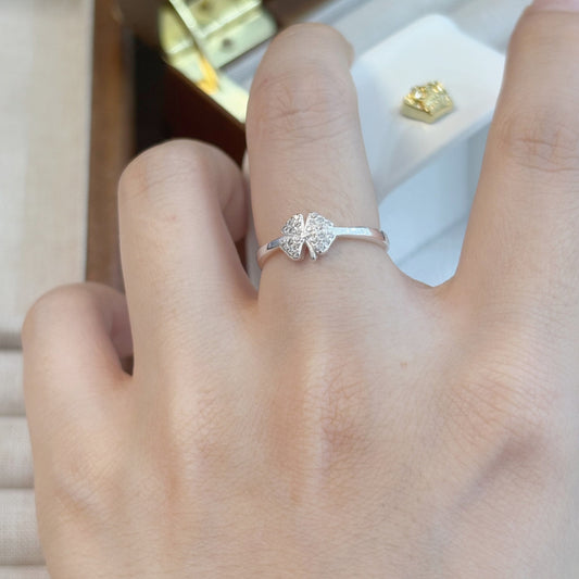 1pc 999 Sterling Silver Zircon Clover Open Ring, Sweet & Elegant Style, Perfect For Daily Wear & Valentine's Day Gift