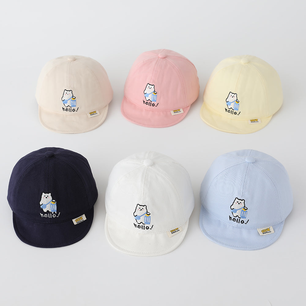 Children's Single-color Cartoon Polar Bear Embroidered Adjustable Cute Casual Brimmed Baseball Cap Suitable For Outdoor Travel And Outings