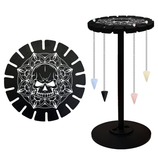Wooden Wheel, Wooden Display Shelf, Black Holder Stand, Rustic Divination Pendulum Storage Rack, Witch Stuff