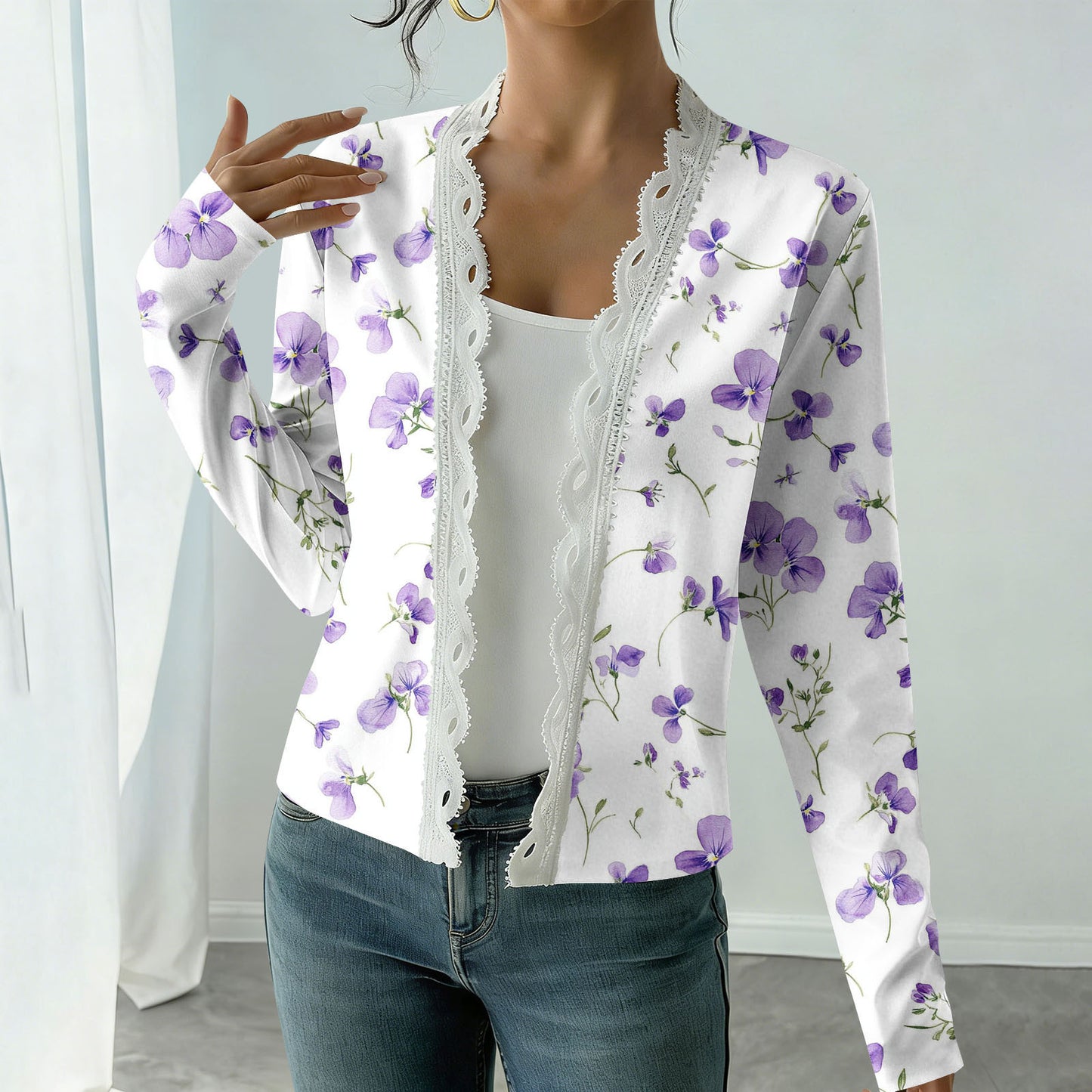 Elegant New Long-sleeved Printed Knit Cardigan