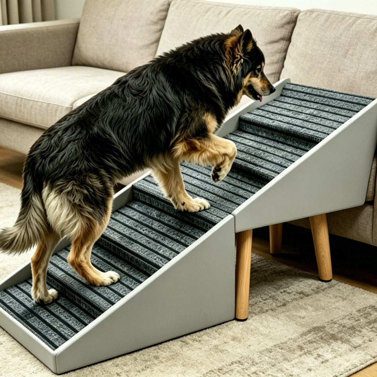 2-in-1 Dog Stairs for Bed and Couch 25.2" Foldable Dog ramp for Couch 6 Pet Steps  & Ottoman for Small and Large Dogs, Grey