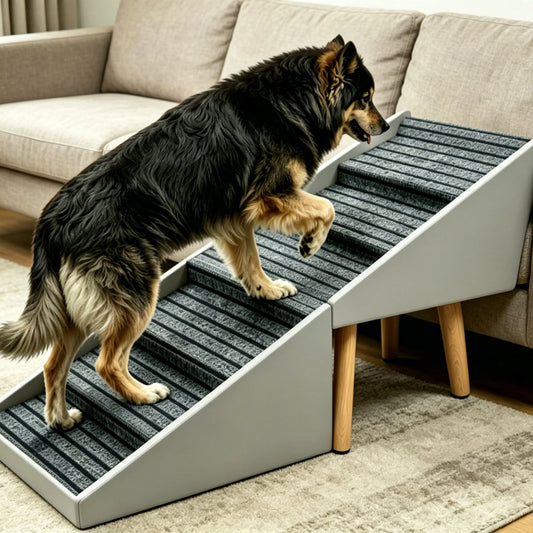 2-in-1 Dog Stairs for Bed and Couch 25.2" Foldable Dog ramp for Couch 6 Pet Steps  & Ottoman for Small and Large Dogs, Grey