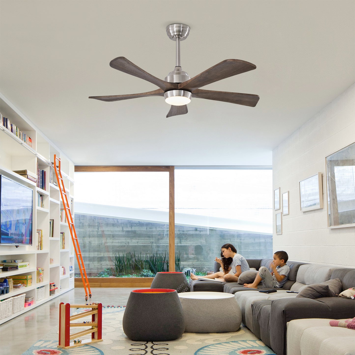 42  5PCS Solid Wood Blades Ceiling Fan With Lights Remote Control,Quiet DC Motor 3 Blade Ceiling Fans 6 Speed Levels,Reversible Ceiling Fan,for Patio Living Room,Bedroom,Office,Indoor. Stain Nickel