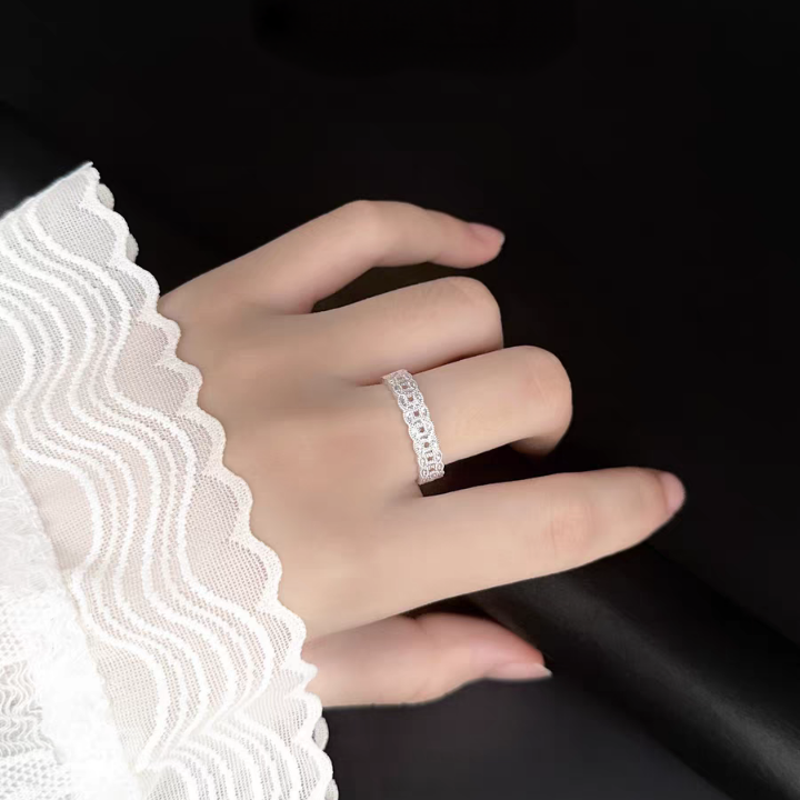 1pc 999 Sterling Silver Ice-cut Coin Pattern Open Ring, Sparkly Retro Style, Perfect For Daily Wear & Valentine's Day Gift