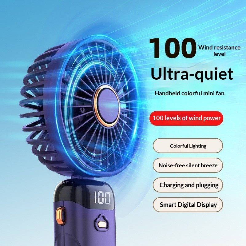 Seven-color Handheld Outdoor Mini Fan USB-charging Mini Portable Digital Display Folding Fan
