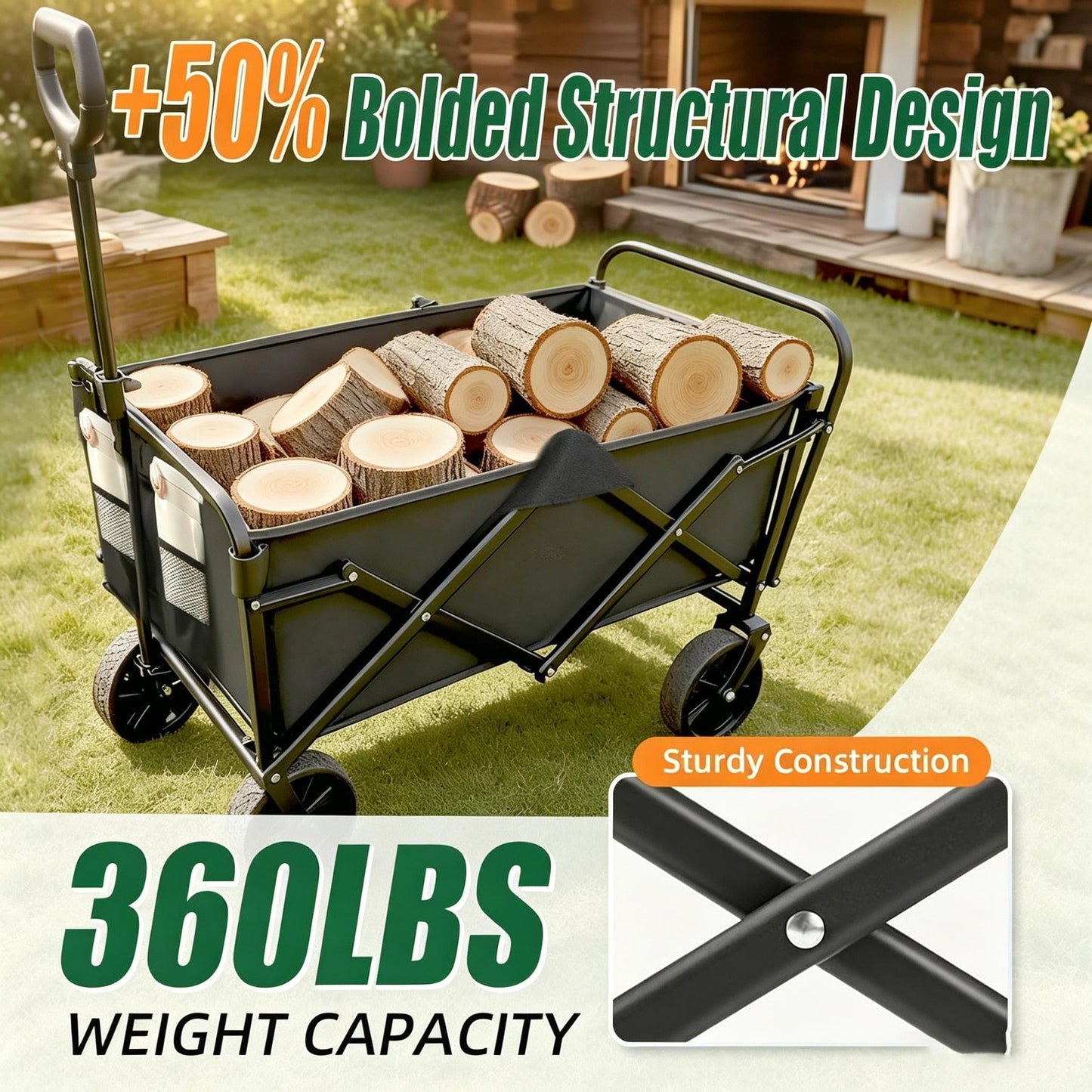 Multifunctional Folding Handcart, Portable And Foldable Outdoor Camping Vehicle, Suitable For Various Scenarios Such As Picnics, Beach Outings, Shopping, Gardening, And Carrying Groceries.