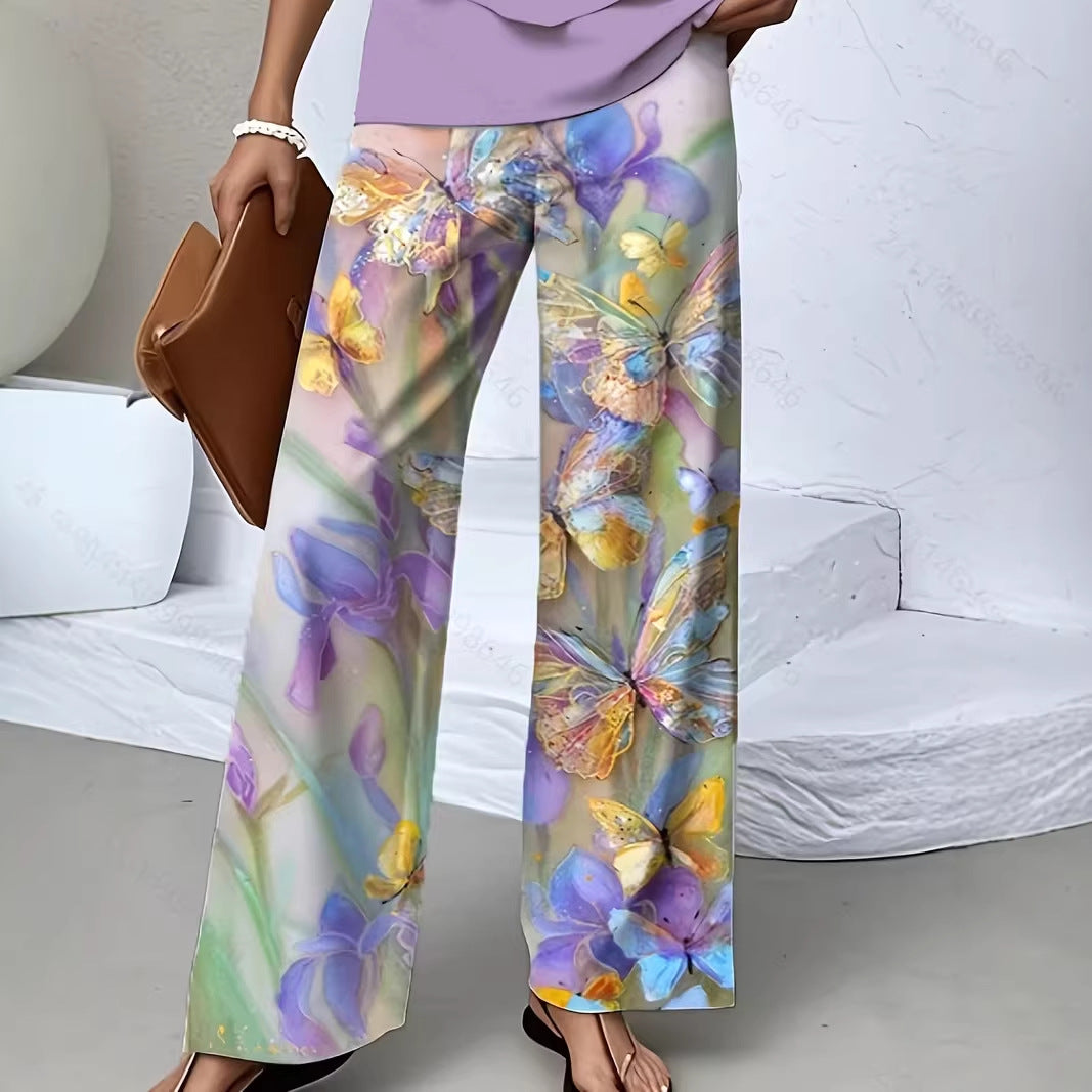 Digital-print Fashion Wide-leg Casual Pants For Island Vibes