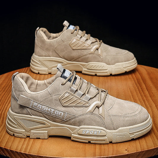 New Autumn Men's Work Shoes, Breathable Workwear Footwear, Korean Style Versatile Thick Sole Sports Casual Skate Sneakers, Dad Shoes For Men