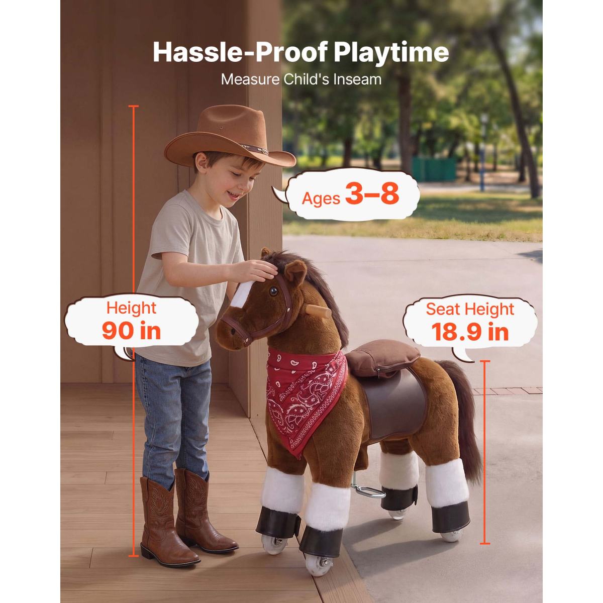 Ride On Horse, Riding P Ony Toys For Kids, No Battery Required, Smooth Wheels With Anti-Roll Stop Ring, Upgraded Raised Seat, Handles, Pedals, 110 Lbs Max Load Capacity For Ages 3-8