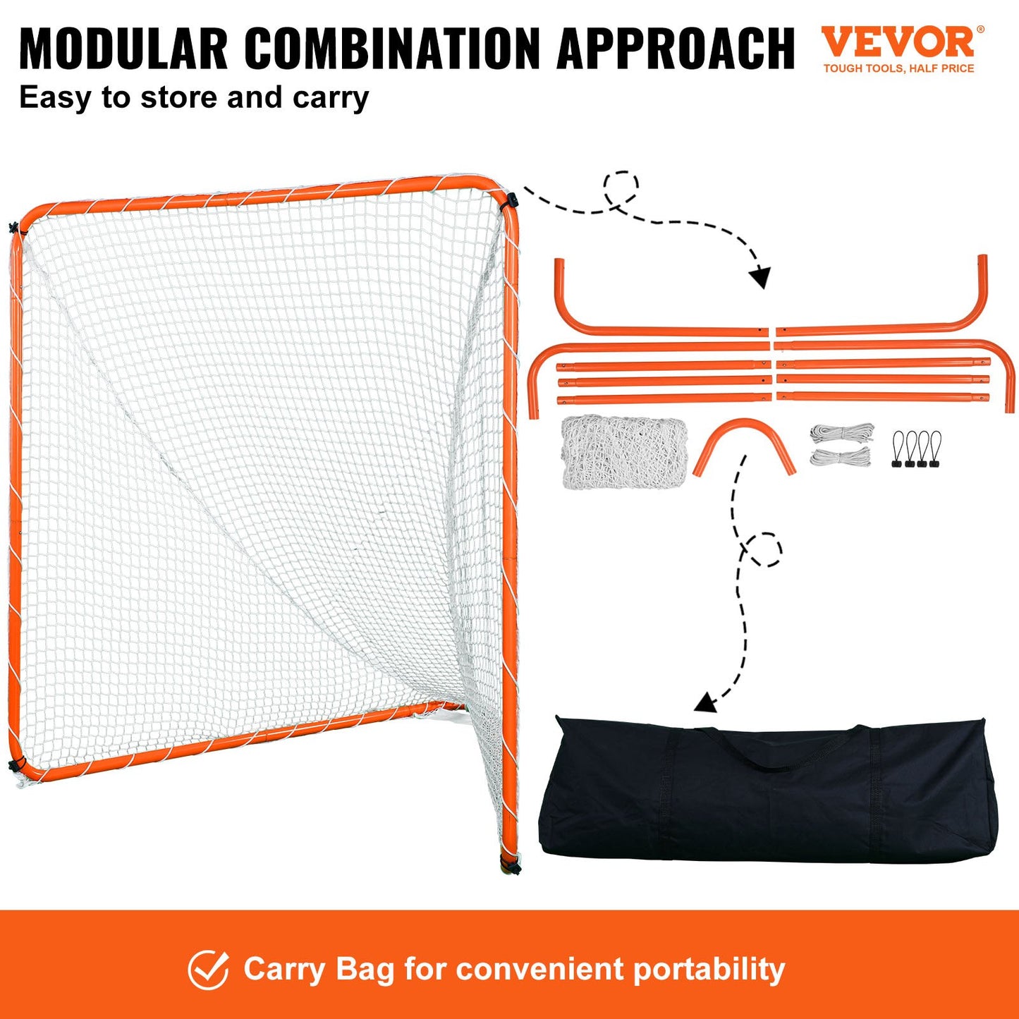 Lacrosse Goal, 6' X 6' Lacrosse Net, Steel Frame Backyard Lacrosse Training Equipment, Portable Lacrosse Goal With Carry Bag, Quick & Easy Setup, Perfect For Youth Adult Training, Orange