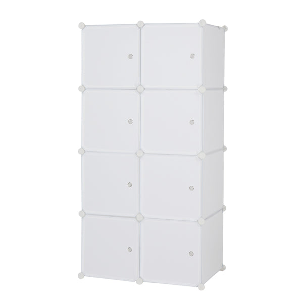 Deepened 4-layer 8-compartment Cube-shaped Wardrobe With 1 Hanging Rod, Plastic And Steel Wire, 72x47x142cm, Natural White Door, Natural White Cabinet Body, N001, Freely Assembled, DIY Style.
