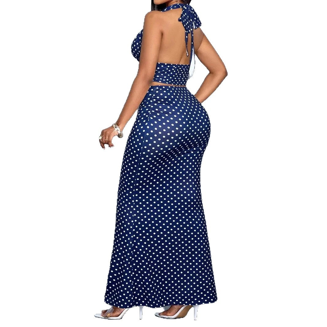 Womens Halterneck Backless High-Waisted Fishtail Maxi Dress Fashion Set