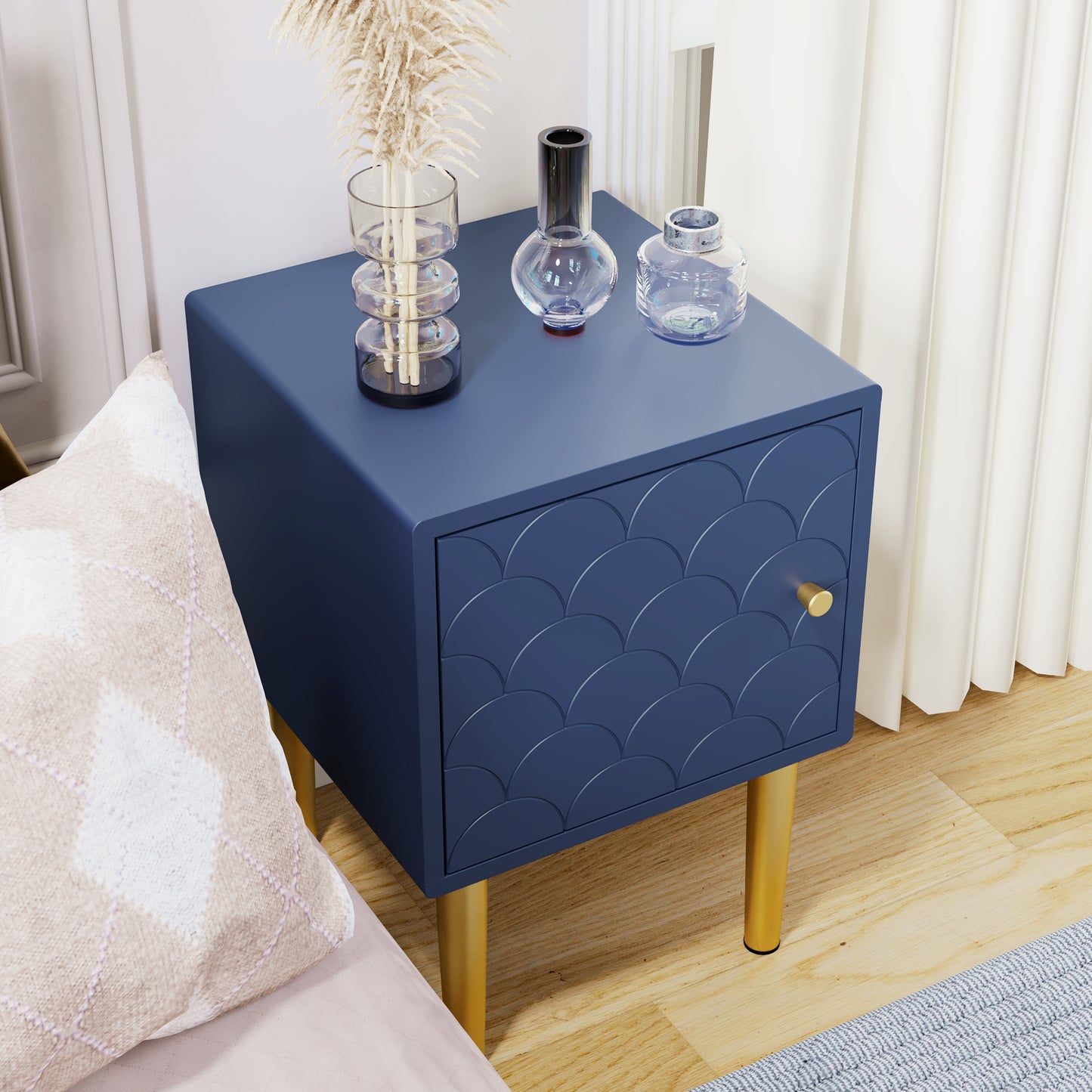 NEW Set Of 2 Bedside Table,Bedside Cabinet Side Table,Navy Blue, Sofa Table Matching Any Bed & Bedroom - H50 W35 D35 Cm