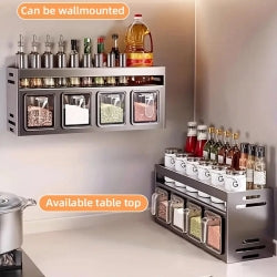 2 Tiers Wall-mounted  Countertop Spice Rack Jars Shelves Stand Kitchen Organiser-4-Grids